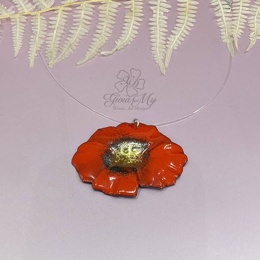Collana fiore papavero rosso argento 925