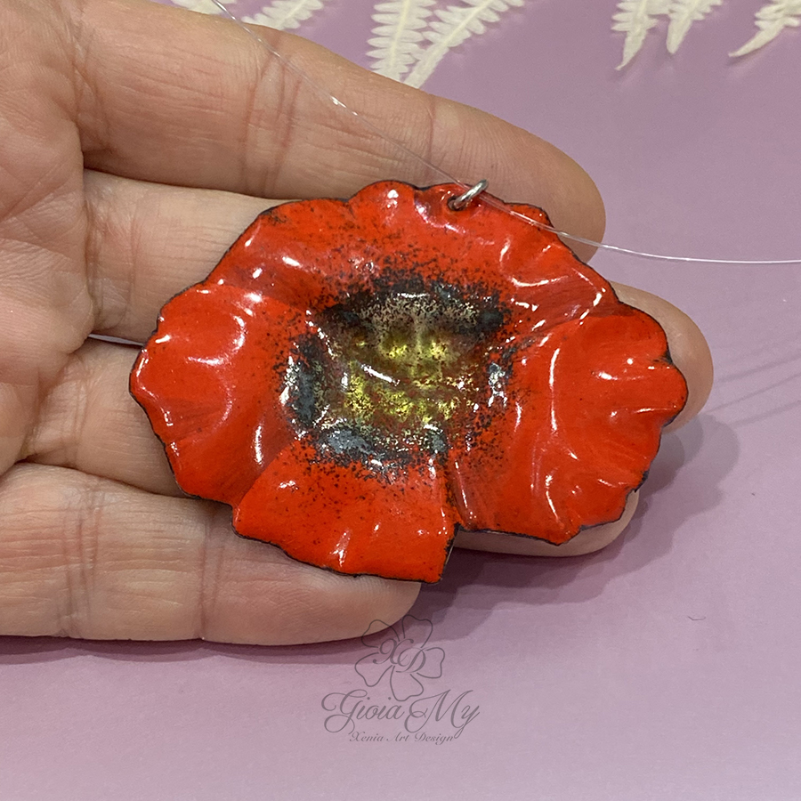 collana con fiore papavero rosso smaltato