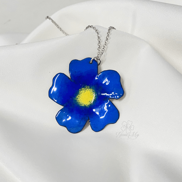 Ciondolo argento 925 con fiore blu Pervinca