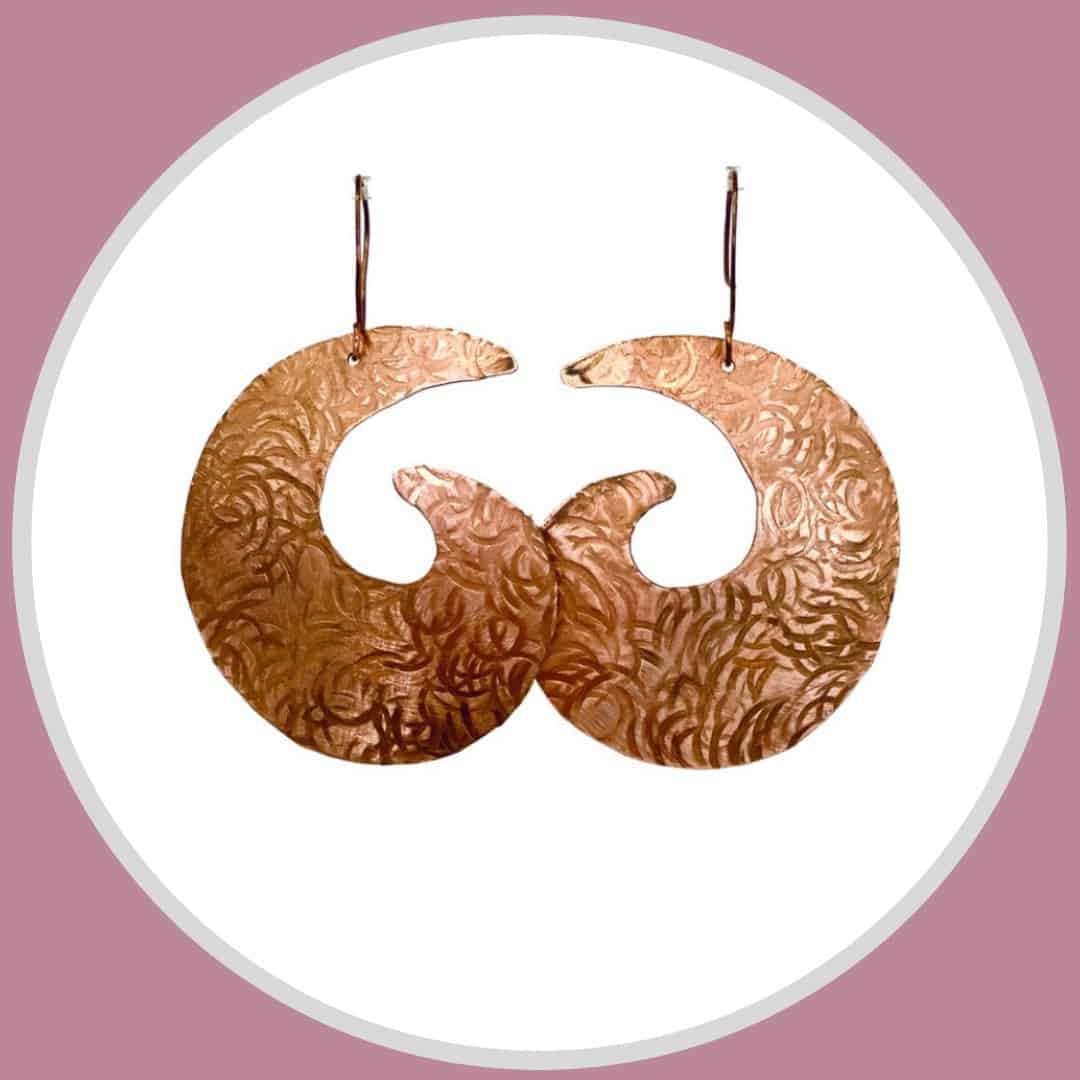Orecchini Luna E Stelle In Rame Fattti A Mano – Set Art Déco Con Mezzaluna E Stella, Ipoallergenici, Regalo Originale - 2