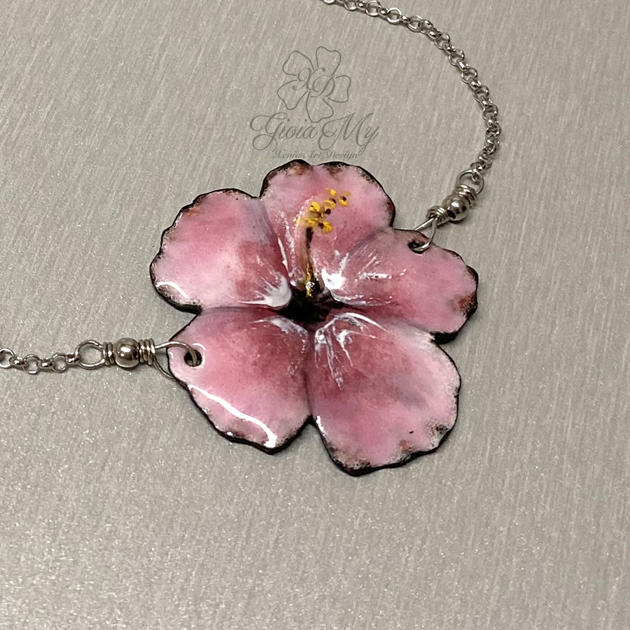 ciondolo fiore ibisco rosa in argento 925 piccolo