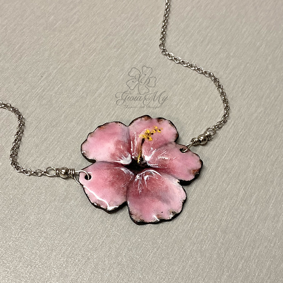 ciondolo fiore ibisco rosa in argento