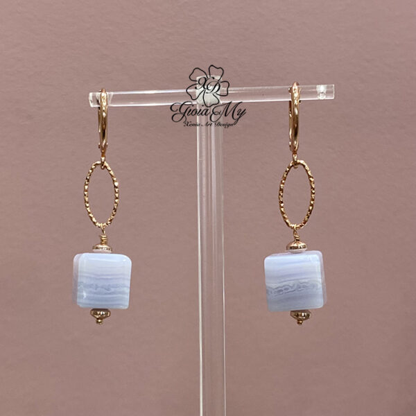 orecchini con pietre di calcedonio azzurro ematite ramato in argento placcato oro rosa