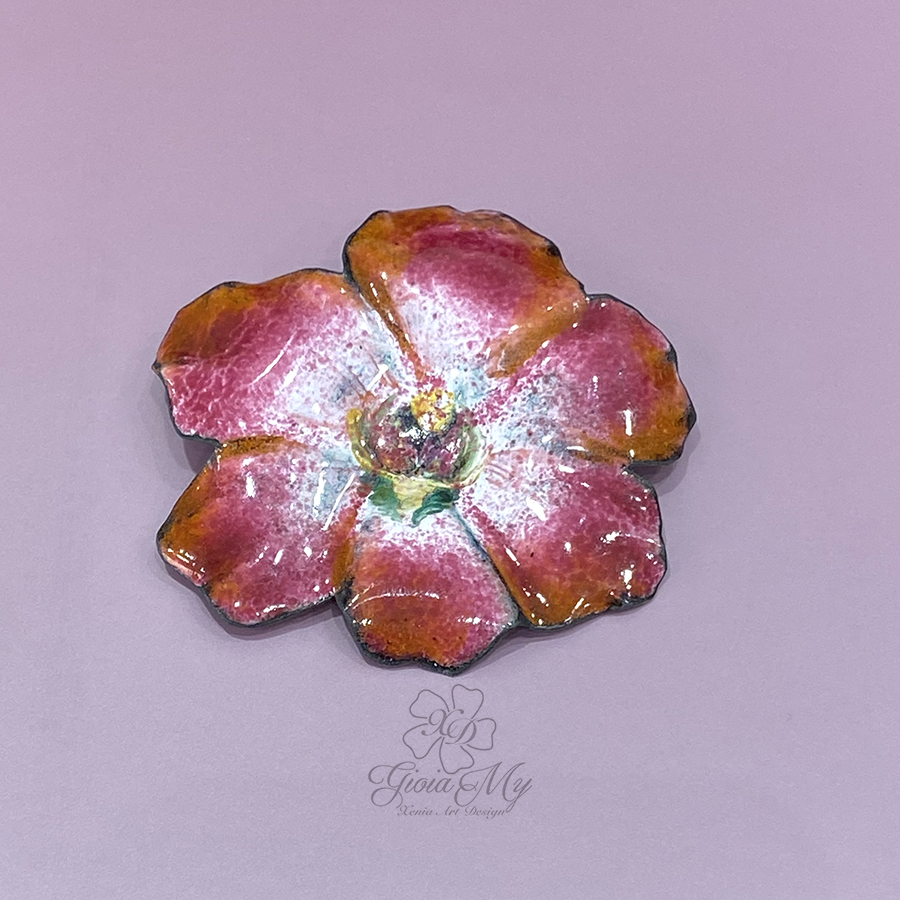 fiore viola rossa artigianale smaltata