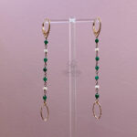 orecchini artigianali a rosario onice verde e perle