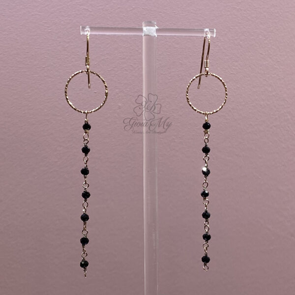 orecchini pendenti con spinello nero in argento rosa