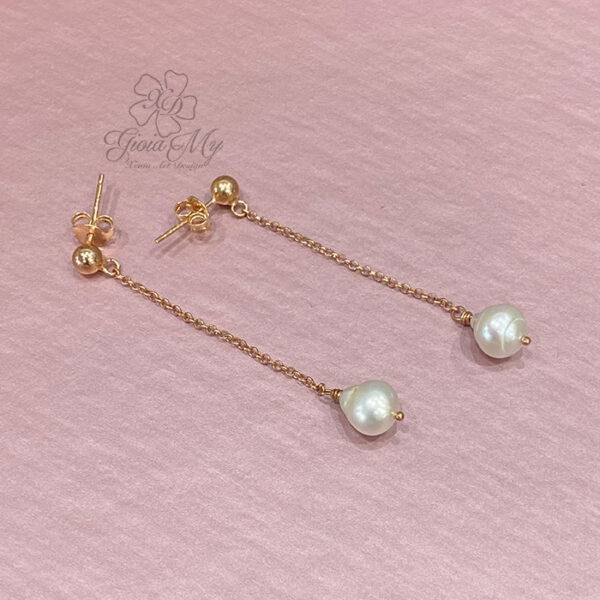 Orecchini pendenti con perla naturale argento oro rosa