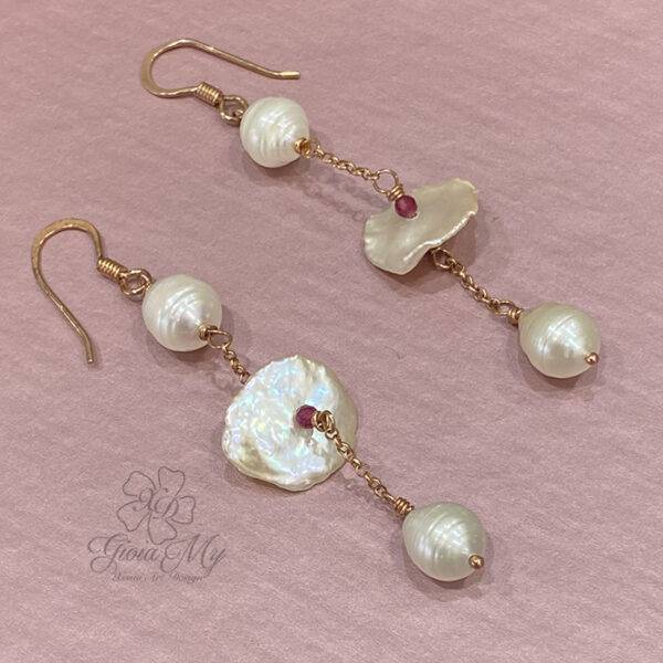 orecchini perle e rubini in argento