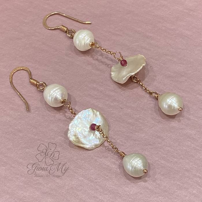 orecchini perle e rubini in argento