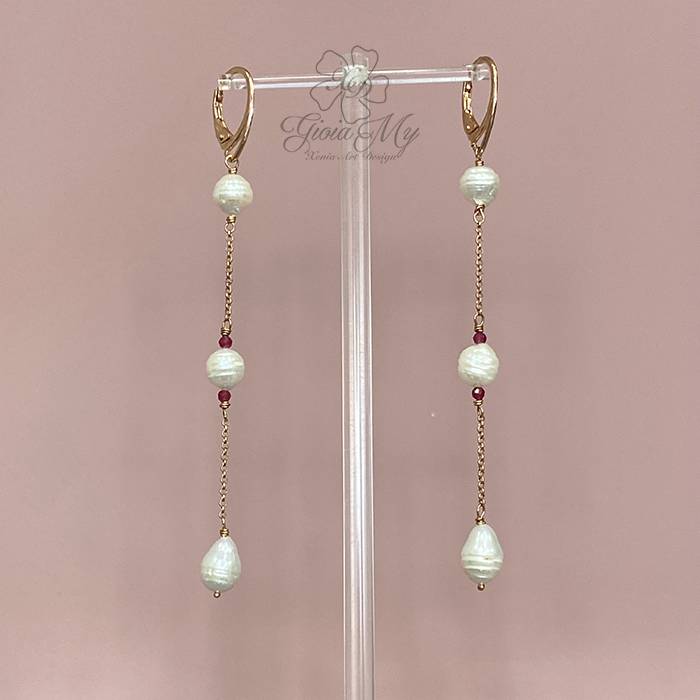 Orecchini artigianali perle naturali e rubini