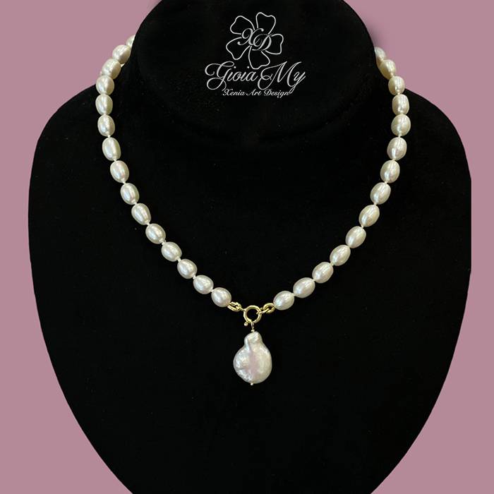 Collana perle naturali con pendente perla