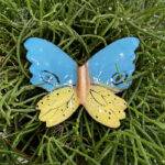 Farfalla artigianale spilla azzurra e gialla
