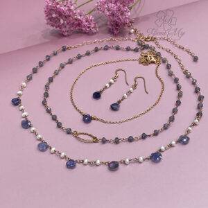 Collazione gioielli blu con pietre di iolite in argento placcato oro rosa