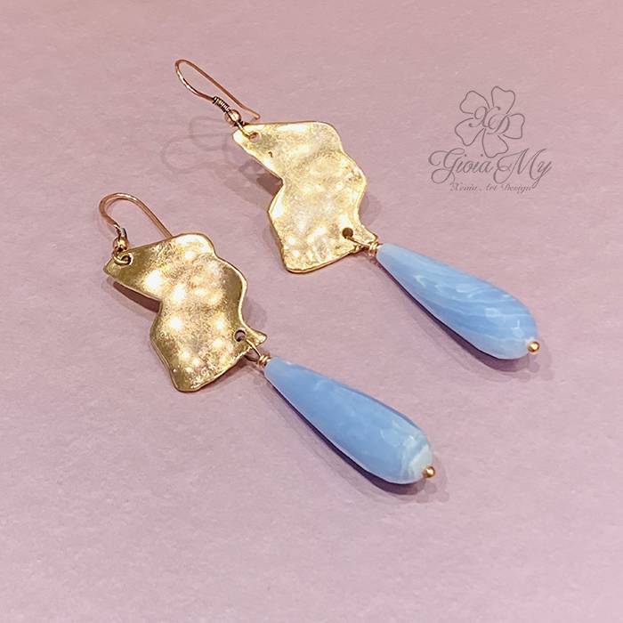 Orecchini Con Calcedonio Blu In Argento 925 – Pietra Ovale Sfaccettata 10x14mm – Gioielli Artigianali