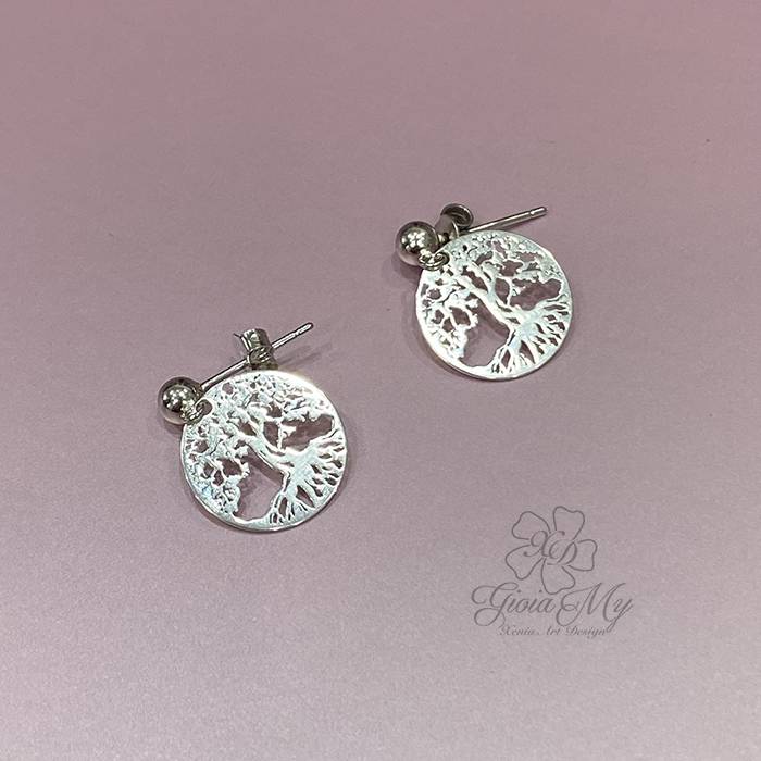 Piccoli orecchini artigianali albero della vita in argento 925