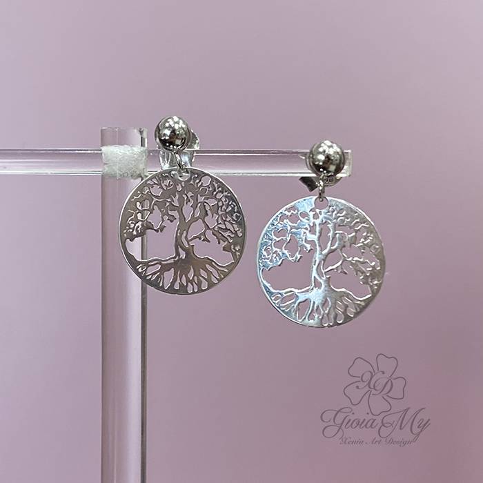 Piccoli orecchini fatti a mano con pendente albero della vita in argento 925