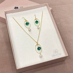 orecchini onice verde e perle in argento