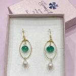 Orecchini onice verde e perle in argento oro