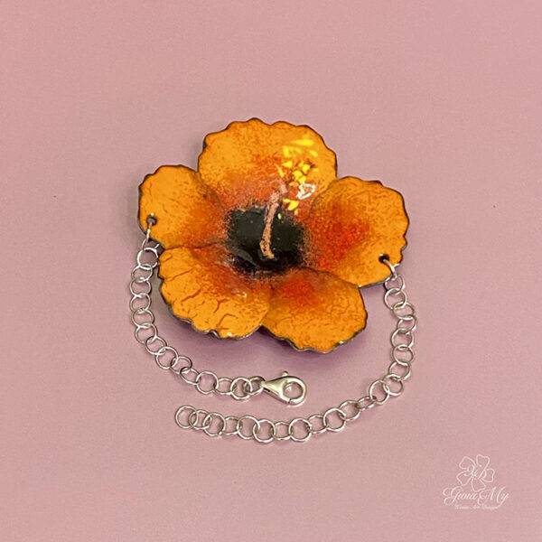 bracciale in argento 925 fiore ibisco arancione