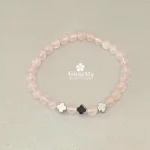 Bracciale particolare in quarzi rosa e ematite argentata