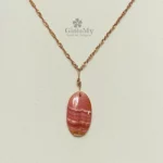 Ciondolo cristalloterapia con rodocrosite naturale in argento rosa