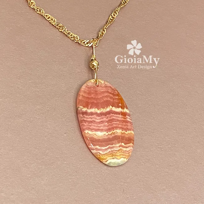 Ciondolo regalo per donna in rodocrosite naturale argento rosa