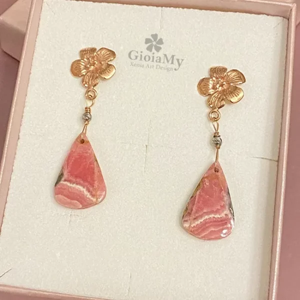 Orecchini artigianali in argento con rodocrosite rosa