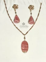set ciondolo rodocrosite naturale in argento rosa