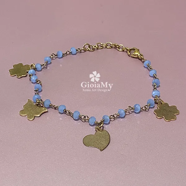 Braccialetto a rosario cristalli e ciondoli