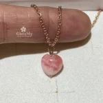 Ciondolo artigianale a forma cuore con piccola pietra di rodocrosite
