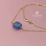 Collana blu cianite preziosa in argento placcato oro rosa
