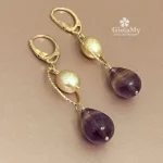 Orecchini artigianali e graziosi con fluorite e perla rosa in argento