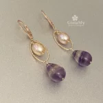 Orecchini con fluorite e perla rosa in argento