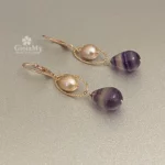 Orecchini idea regalo donna con fluorite e perla rosa in argento