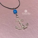 Ciondolo da uomo ancora in argento 925 con cordino apatite blu gioiello unisex
