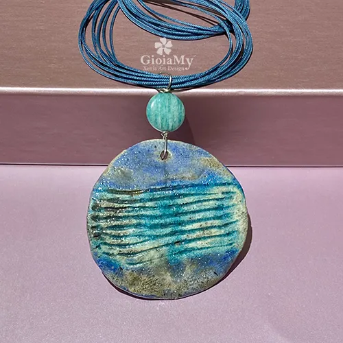 Collana oceano Raku con amazzonite in argento 925