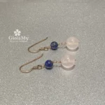 Eleganti orecchini artigianali in quarzo rosa e lapislazzuli argento
