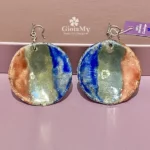 Orecchini Raku tondi vistosi blu oro rossi