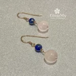 Orecchini eleganti in argento placcato oro rosa con quarzo rosa e lapislazzuli
