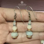 Idea regalo donna orecchini chic eleganti in argento 925 con pietra naturale in acquamarina e apatite, ematite rosa e calcite.