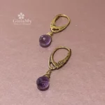 Orecchini artigianali fatti a mano in argento placcato oro con ametista preziosa a goccia