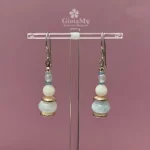 Orecchini fatti a mano pendenti corti con pietre in acquamarina e apatite, ematite rosa in argento 925