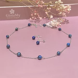 Parure di gioielli set girocollo e orecchini con pietre di lapislazzuli argento 925