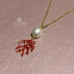 Gioiello mare artigianale Brescia ciondolo con corallo rosso e perla naturale idea regalo