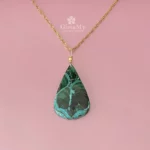 Ciondolo argento placcato oro in malachite naturale pietra grande Brescia